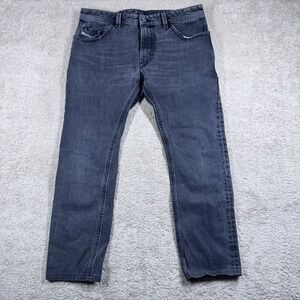 Diesel Thavar Jeans Mens Size 34x28 Gray Denim Slim Skinny Distressed Faded Y2K